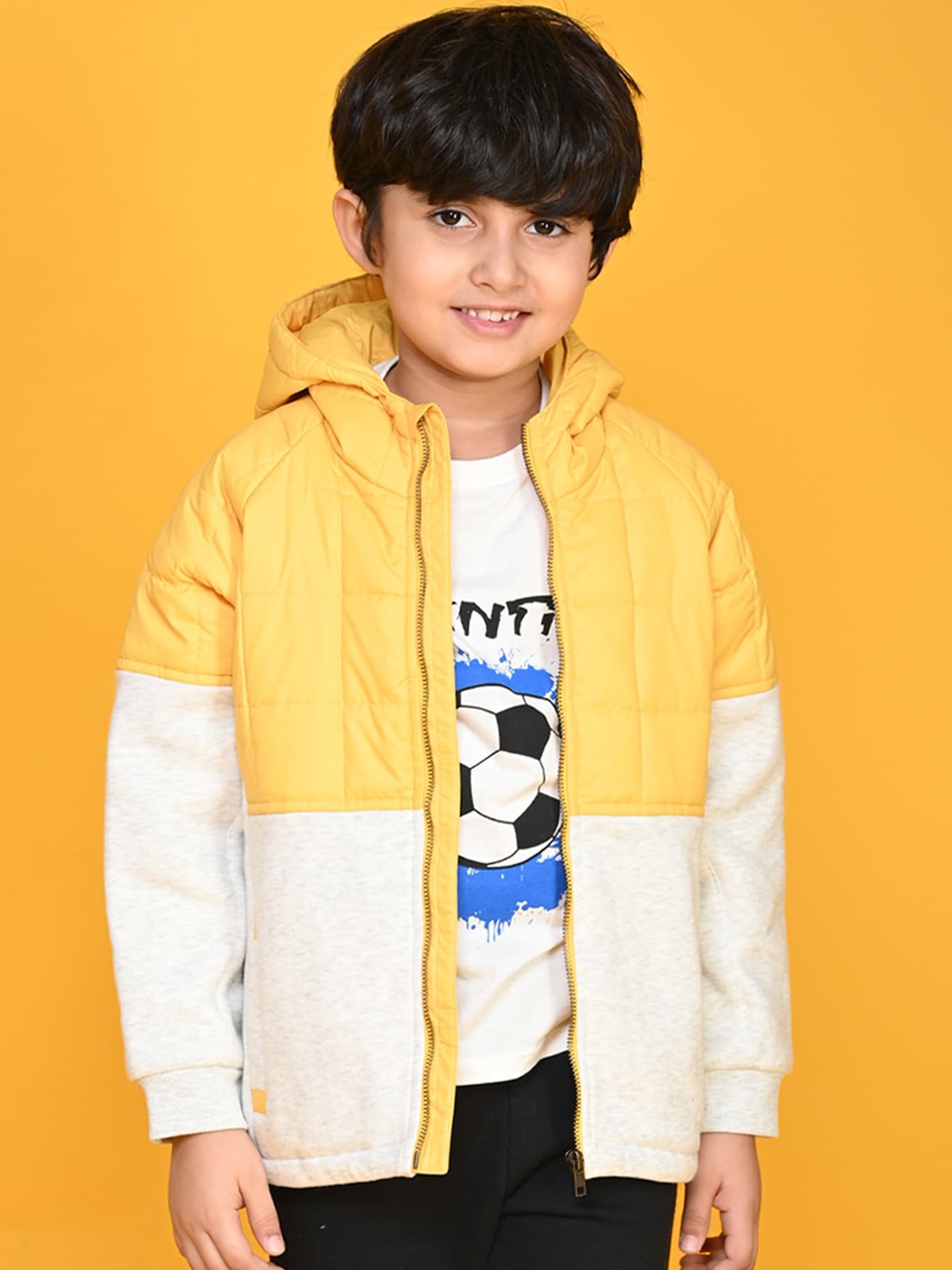 

Anthrilo Boys Colourblocked Hooded Long Sleeves Padded Jacket, Off white