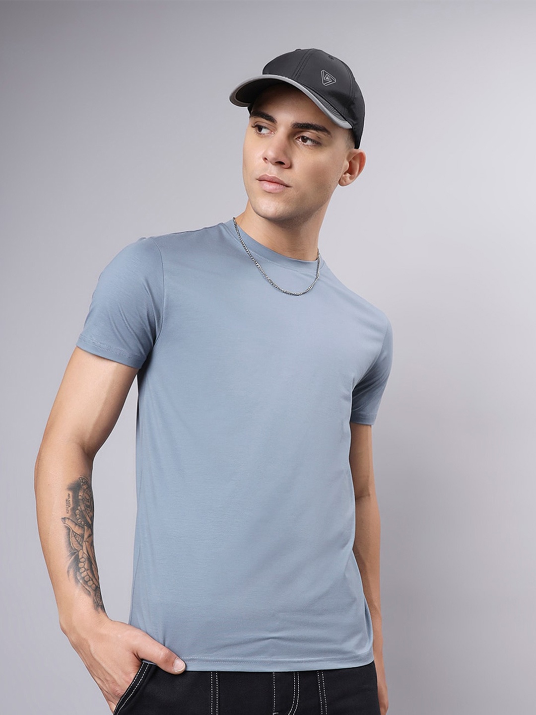 

Bewakoof Round Neck Cotton Casual T-shirt, Blue