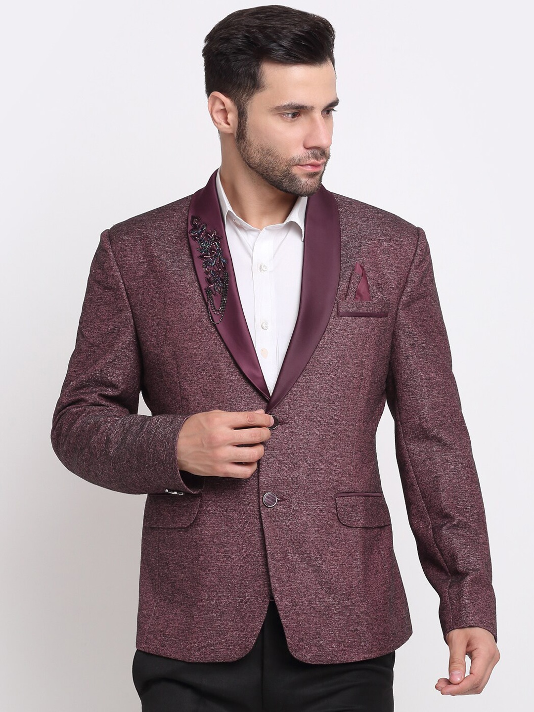 

KLOTTHE Self Design Cotton Slim Fit Single Breasted Formal Blazer, Maroon