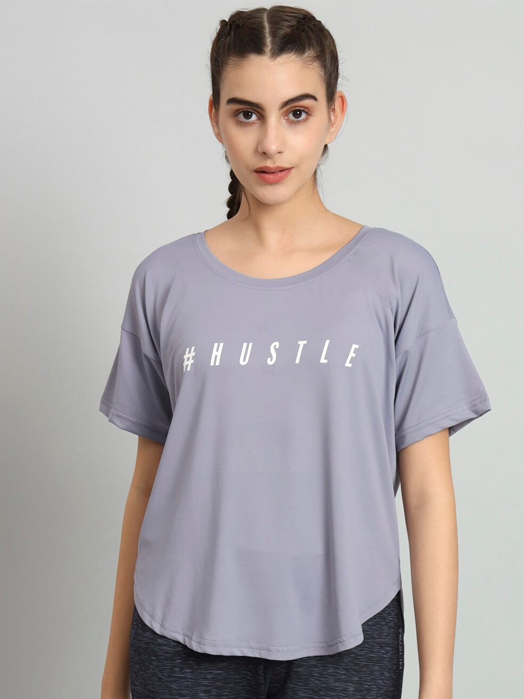 

MKH Typography Printed Drop Shoulder Sleeves Dri-Fit Relaxed Fit T-shirt, Grey