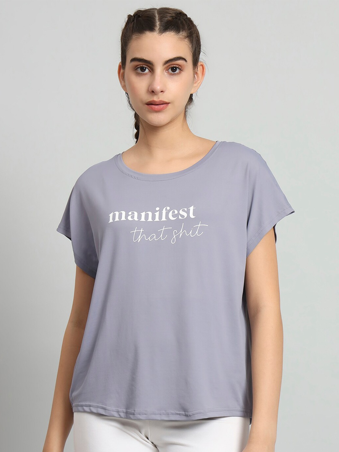 

MKH Typography Printed Extended Sleeves Dri-Fit Relaxed Fit T-shirt, Grey
