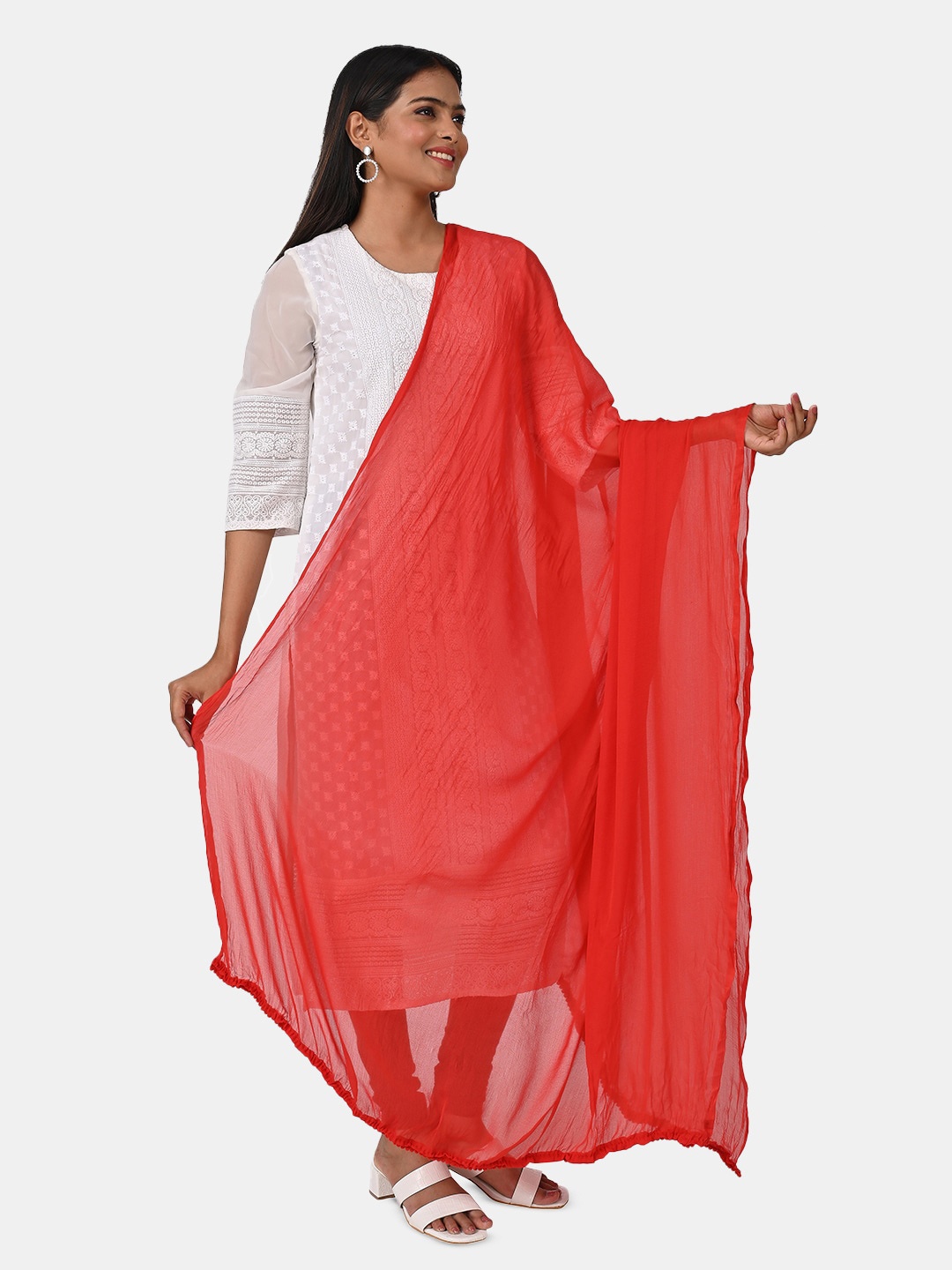 

HELLA FASHIONS Solid Silk Dupatta, Red