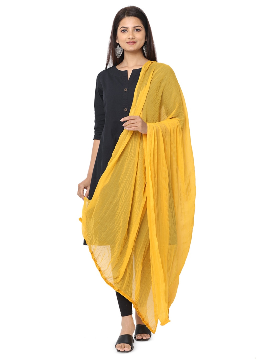 

HELLA FASHIONS Solid Silk Dupatta, Mustard