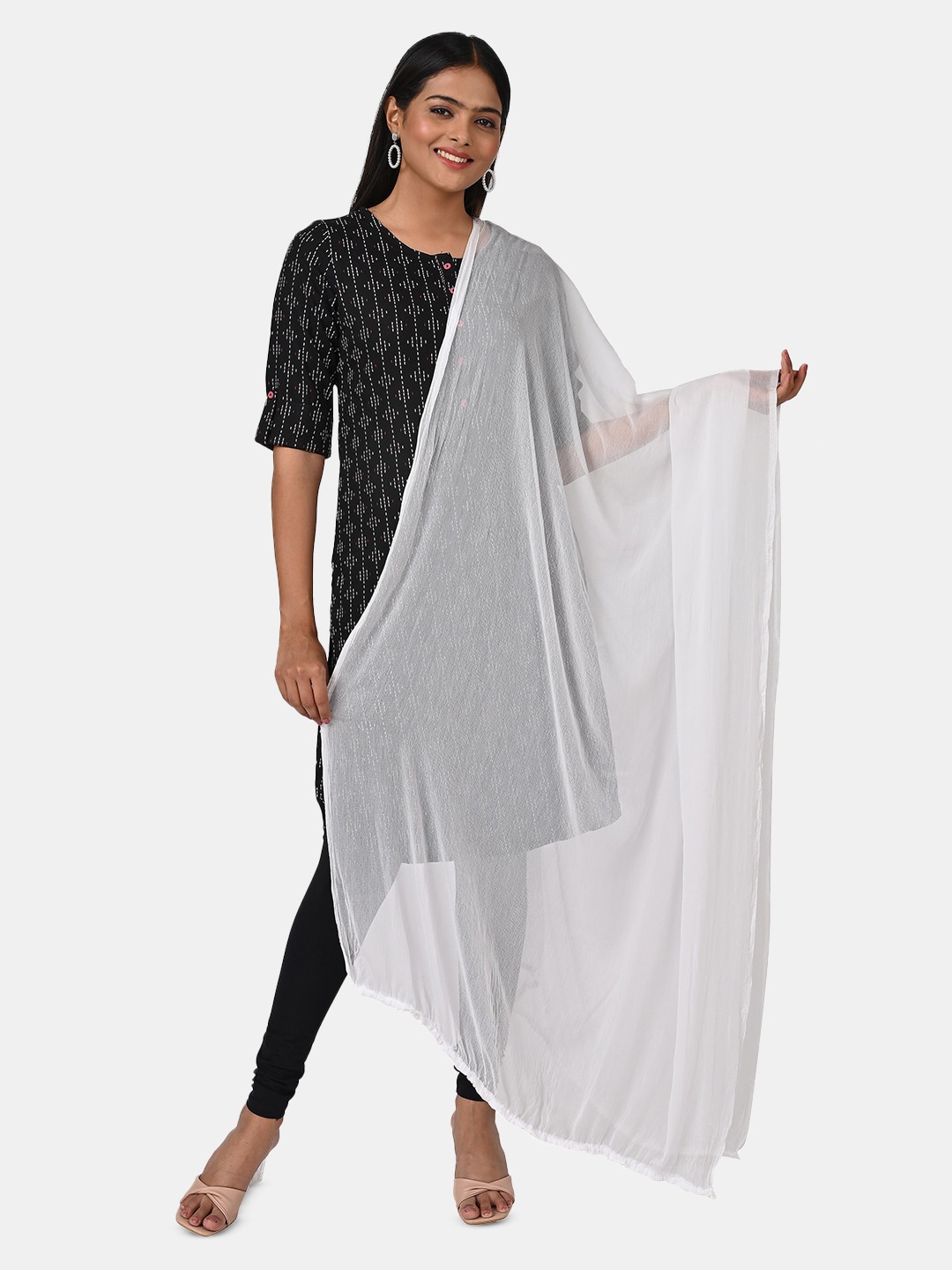 

HELLA FASHIONS Solid Silk Dupatta, White