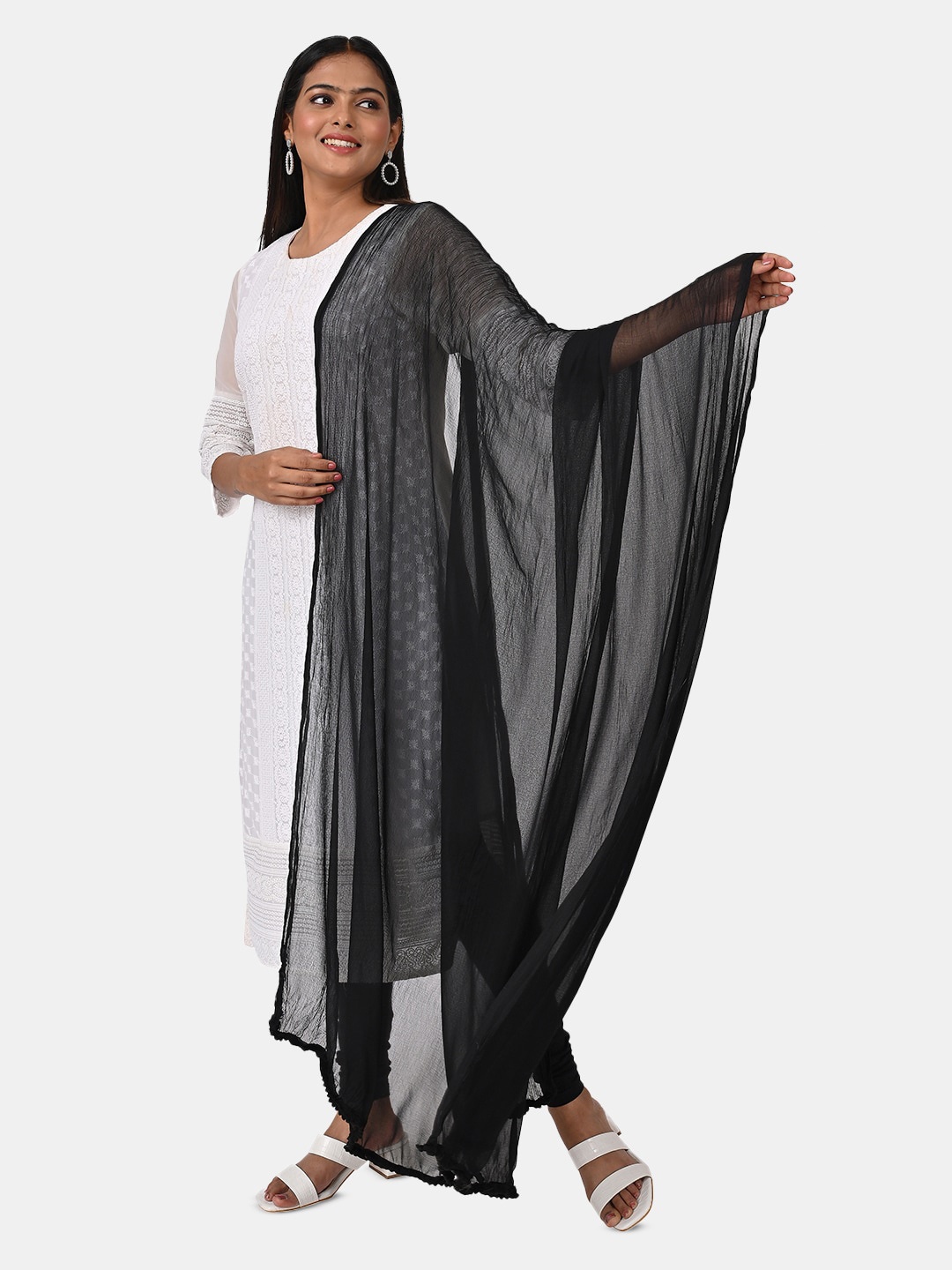 

HELLA FASHIONS Solid Silk Dupatta, Black