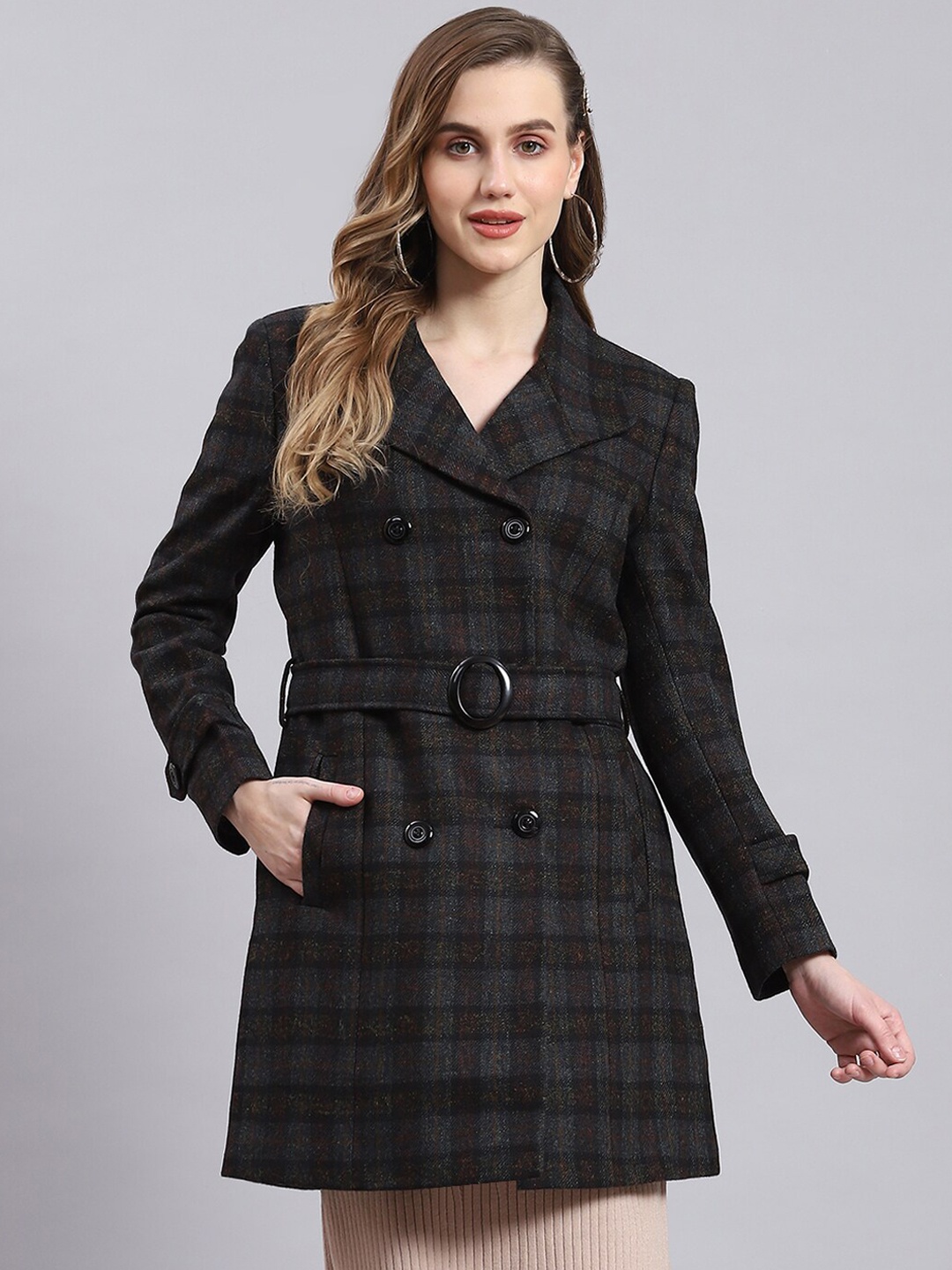 

Monte Carlo Checked Lapel Collar Coats, Black