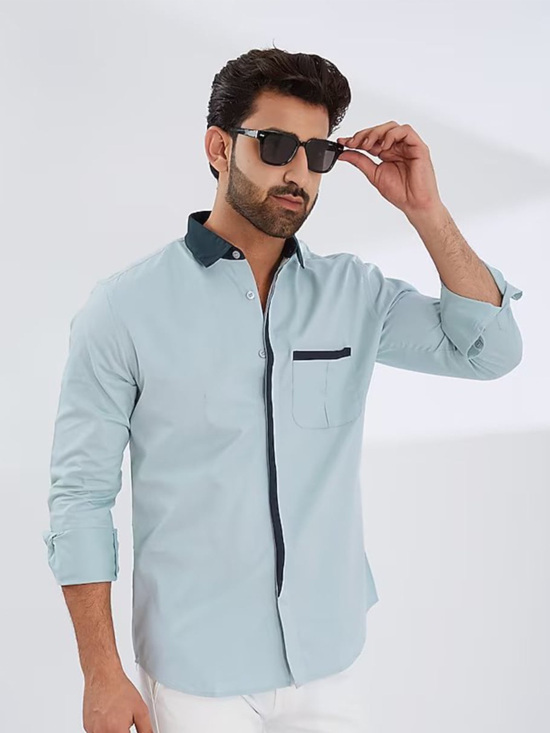 

HE SPOKE Smart Tailored Fit Spread Collar Pure Cotton Casual Shirt, Blue