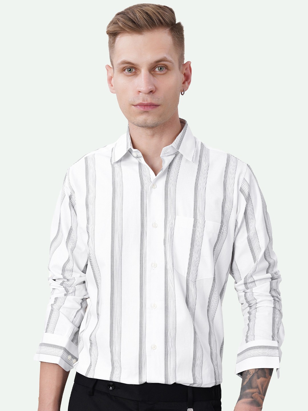 

FRENCH CROWN Standard Vertical Striped Cotton Formal Shirt, White