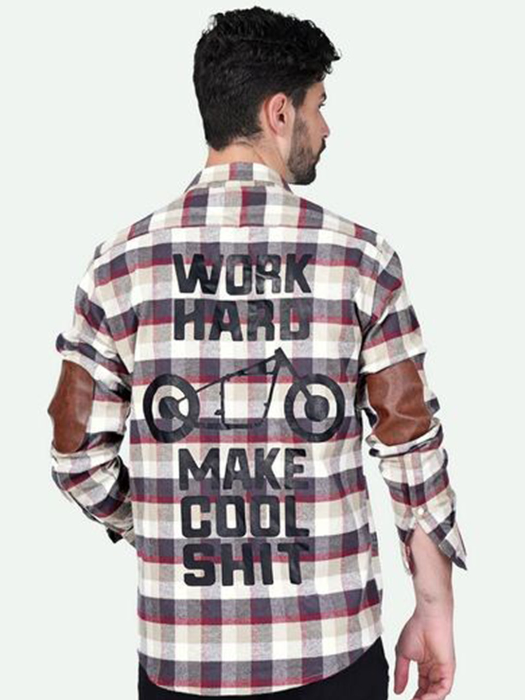 

FRENCH CROWN Standard Tartan Checked & Typography Printed Cotton Casual Shirt, Grey