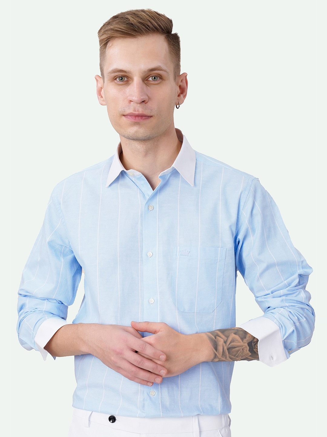 

FRENCH CROWN Standard Striped Oxford Cotton Casual Shirt, Blue