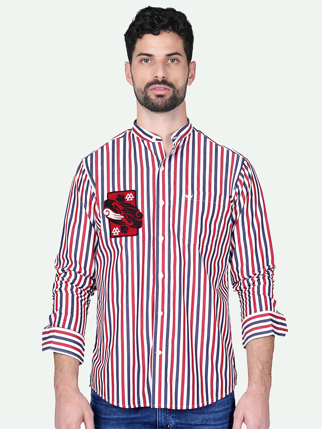

FRENCH CROWN Striped Standard Cotton Casual Shirt, Red
