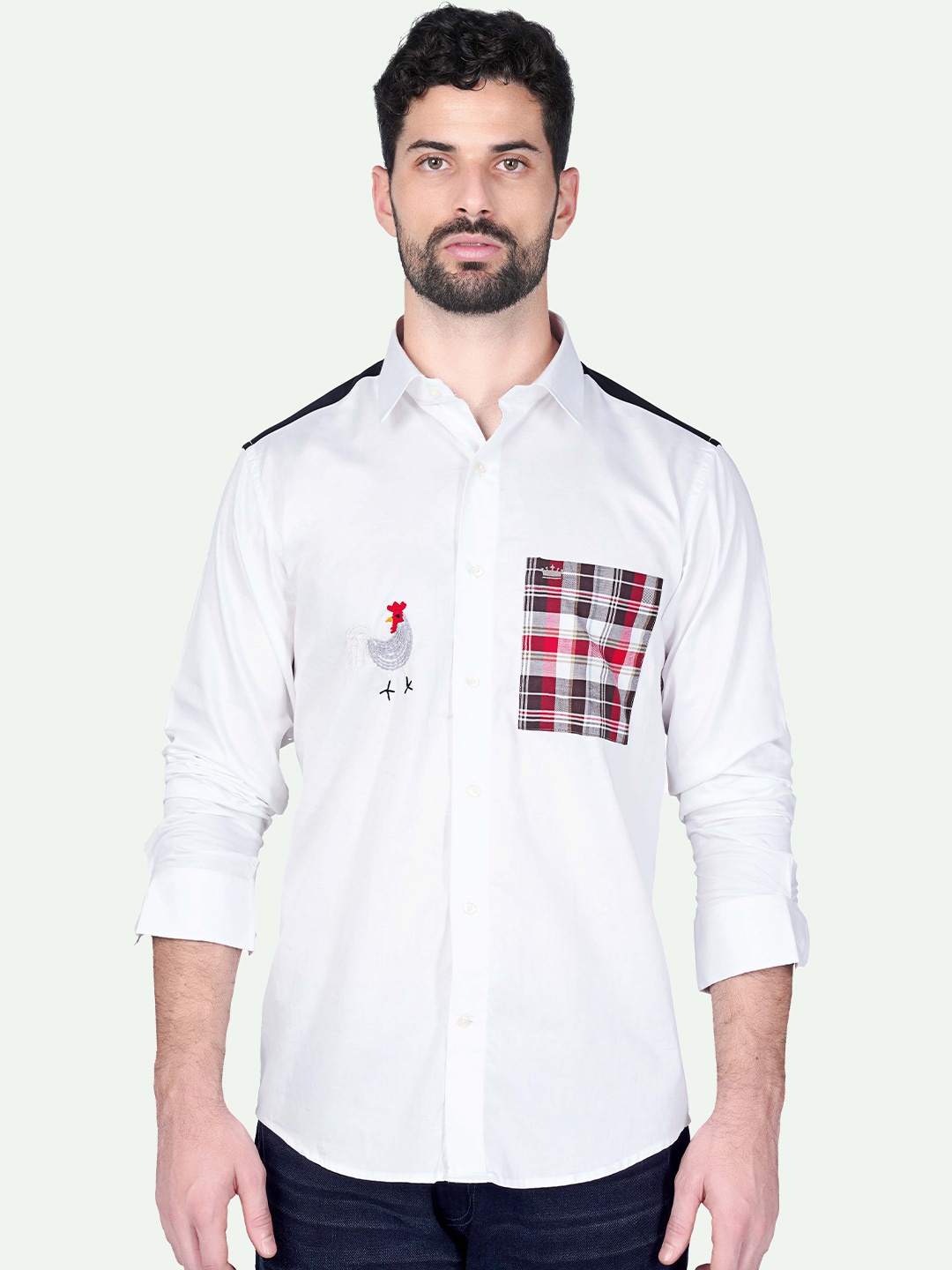 

FRENCH CROWN Standard Spread Collar Long Sleeves Cotton Casual Shirt, White
