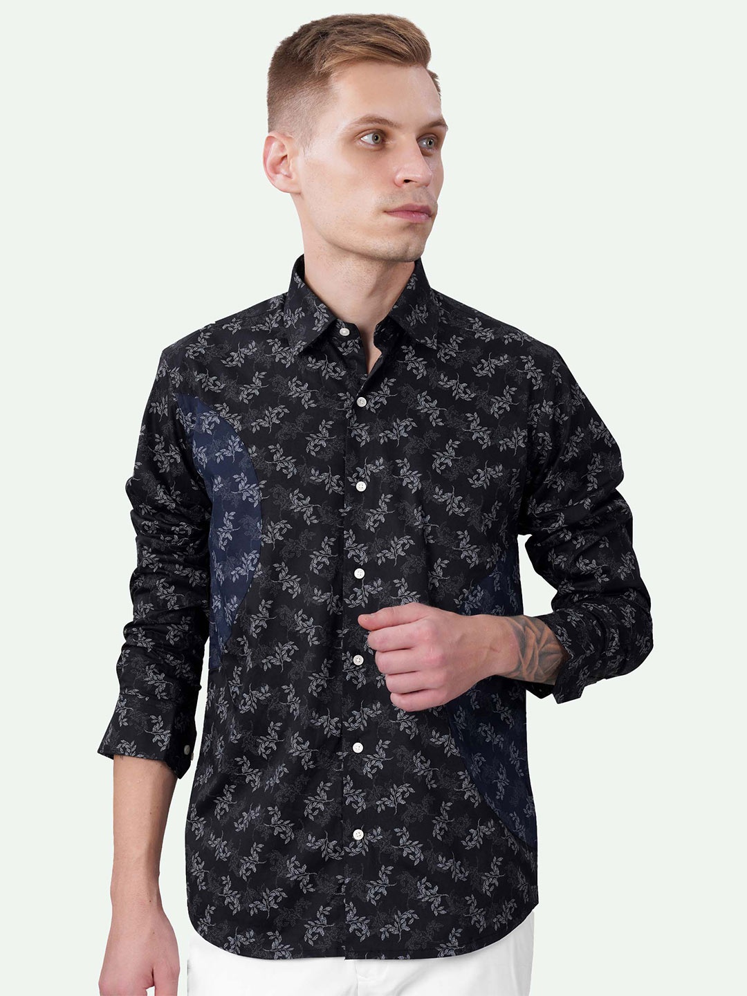 

FRENCH CROWN Standard Floral Printed Casual Cotton Shirt, Black