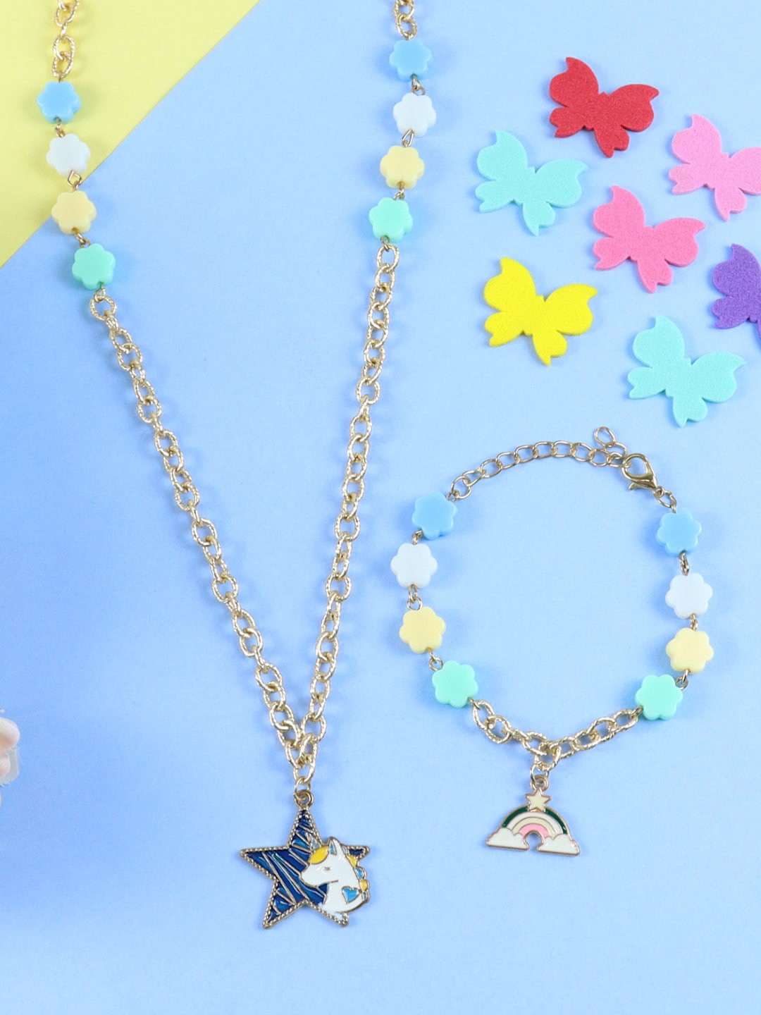 

Asthetika Kids Girls Unicorn Charm Necklace & Bracelet, Blue