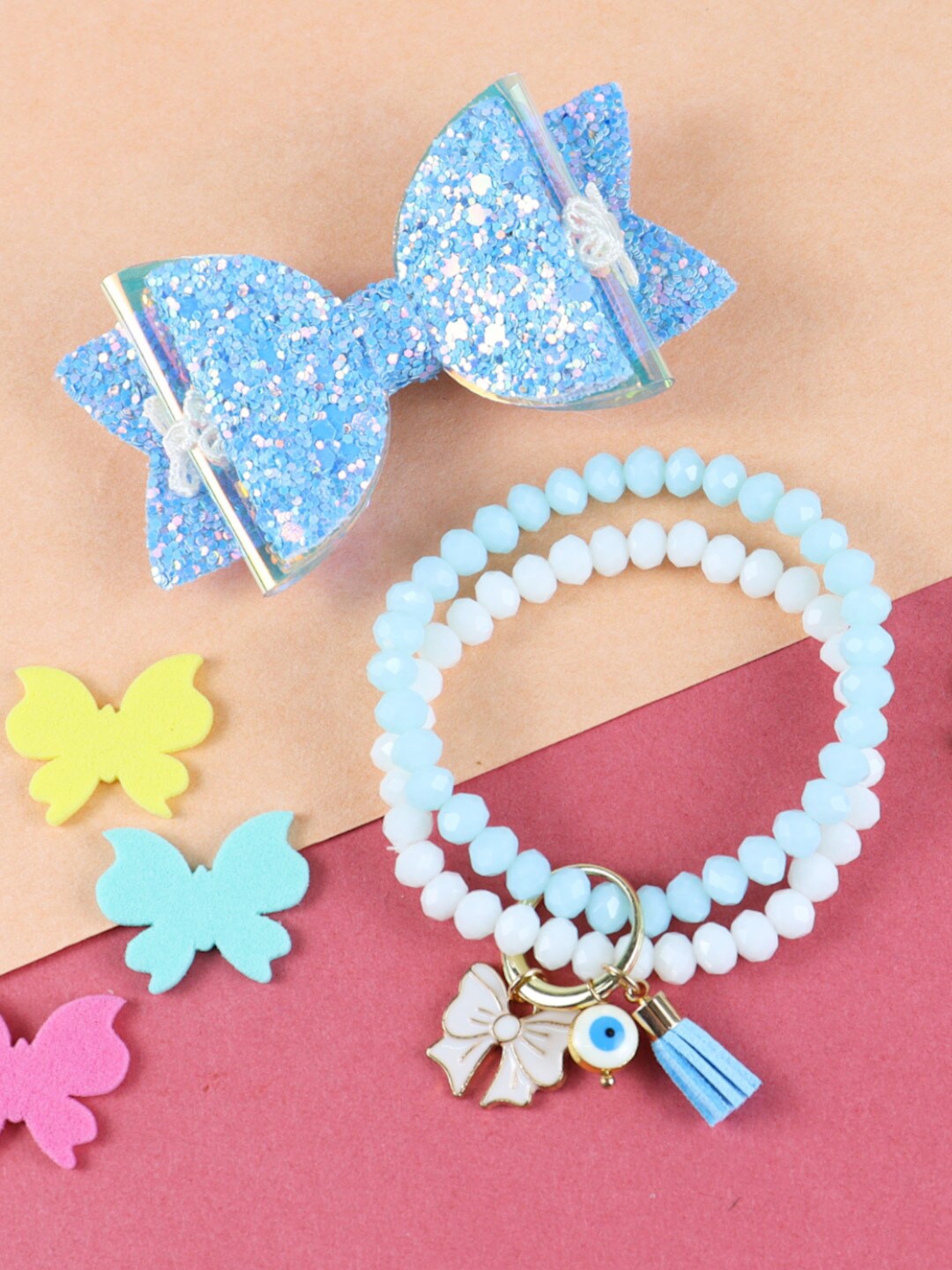 

Asthetika Kids Girls Elasticated Bracelet With Hair Clip, Blue