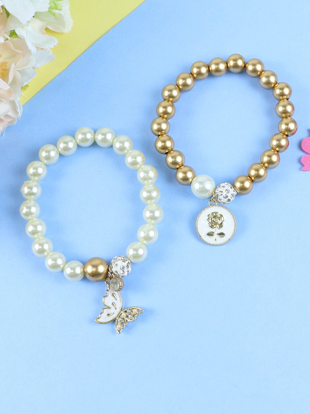 

Asthetika Kids Girls Set of 2 Charm Beaded Bracelets, Gold