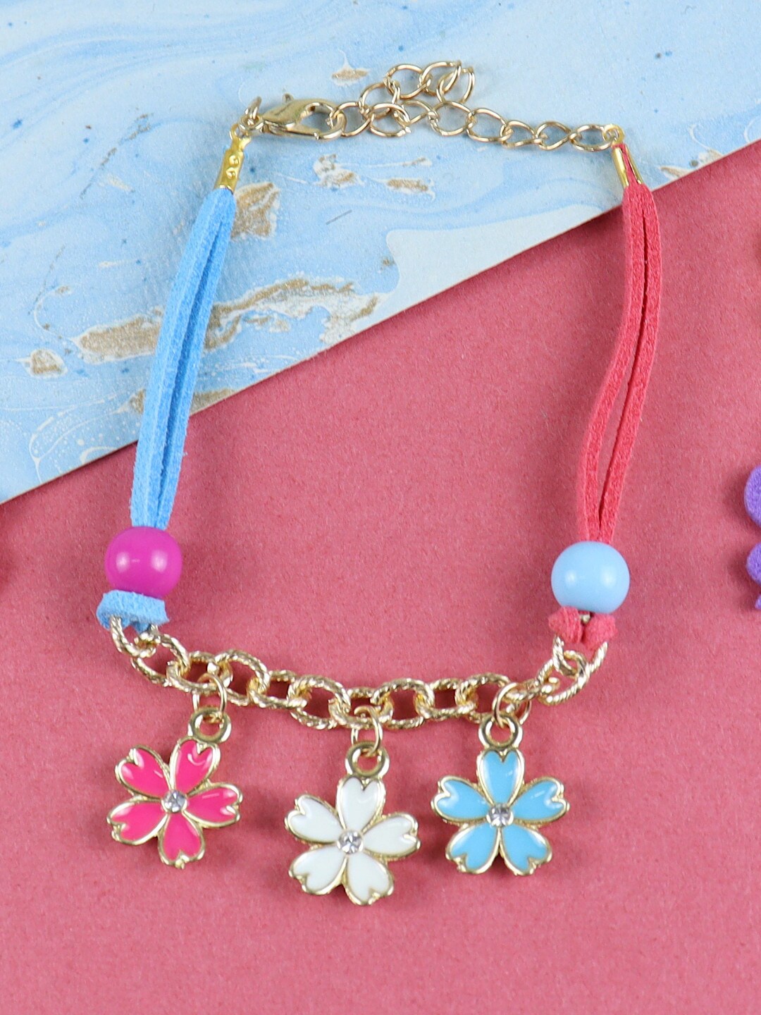 

Asthetika Kids Girls Charm Floral Link Bracelet, Red