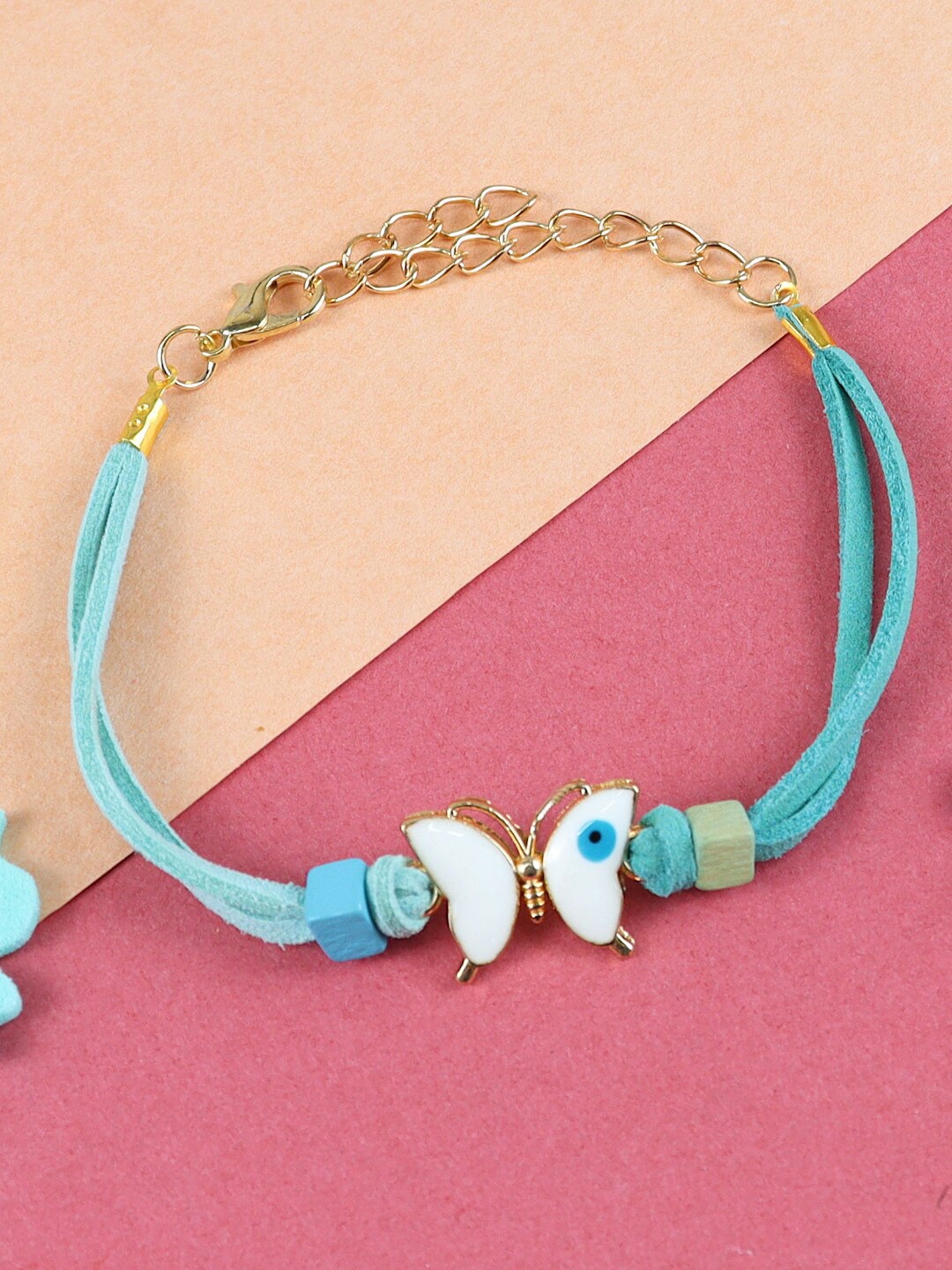 

Asthetika Kids Girls Butterfly Evil Eye Charm Bracelet, Blue