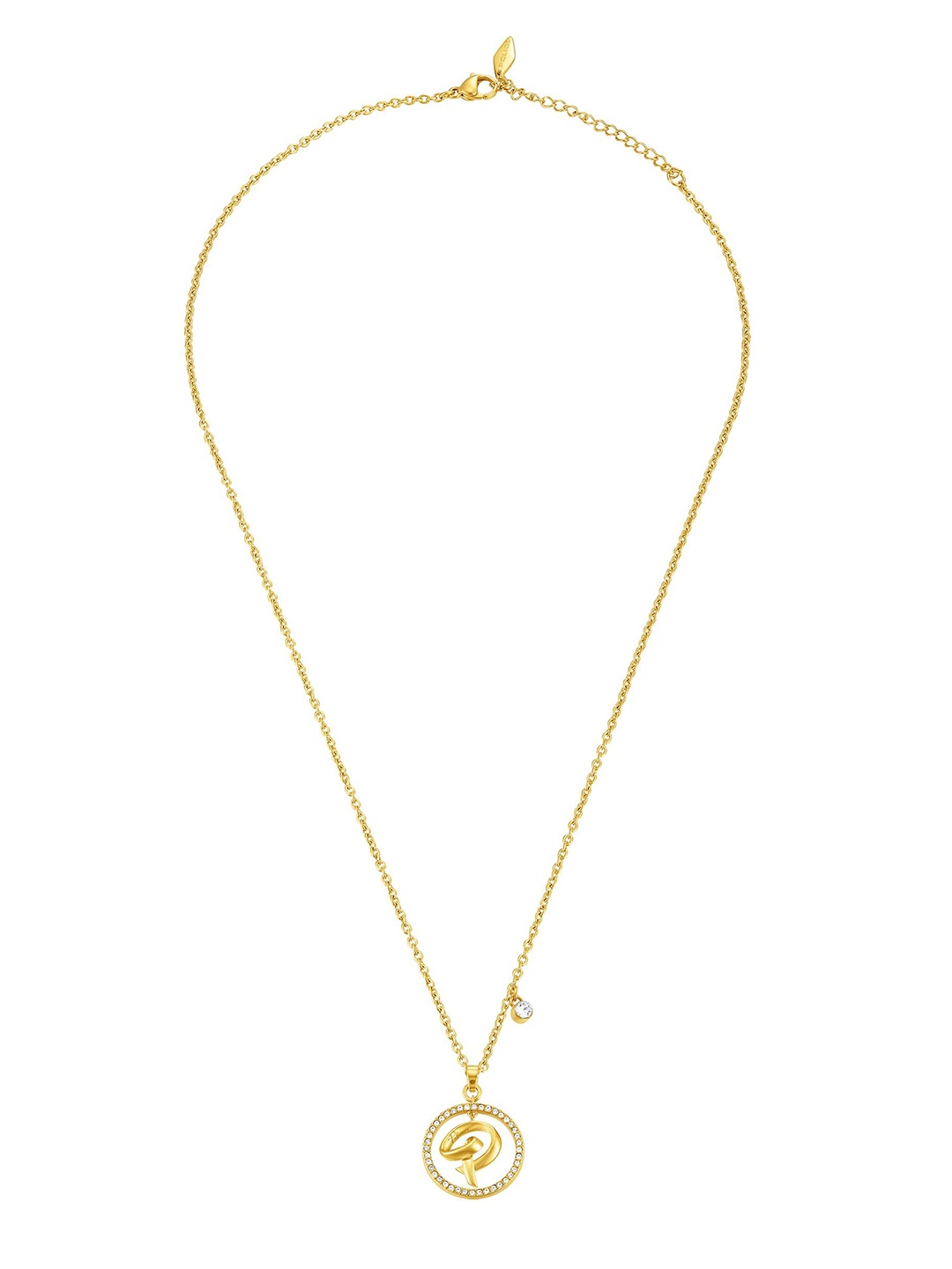 

Police Volute Gold-Plated Stone Studded P Logo Charm Stainless Steel Pendant With Chain