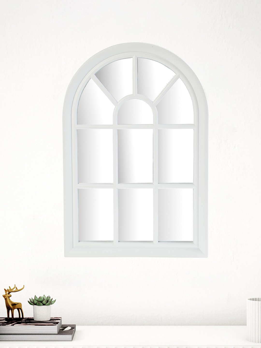 

Home Centre Reflection Geophy White Window Decorative Wall Mirror