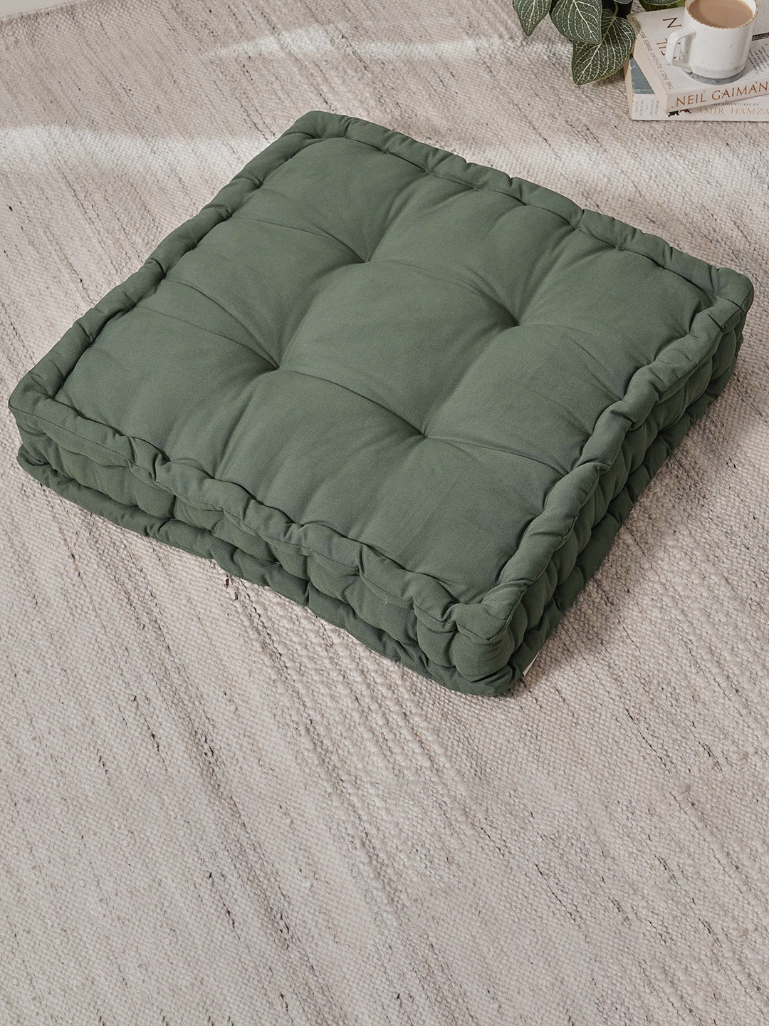 

Home Centre Green Solid Cotton Corsica Kinsley Square Floor Cushion