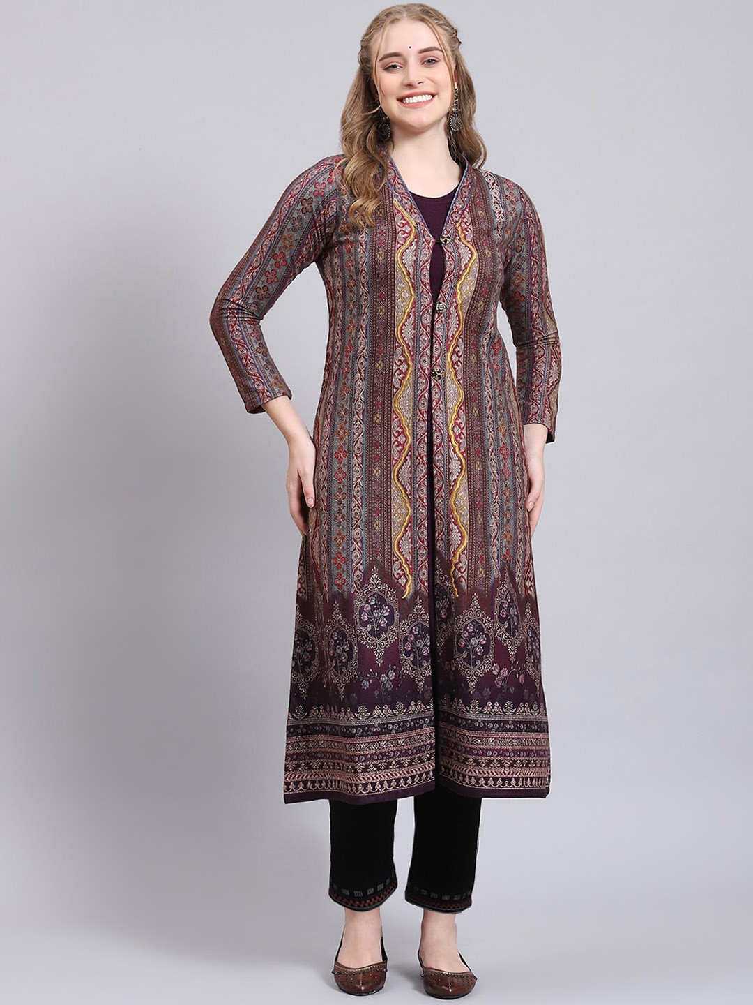 

Monte Carlo Ethnic Printed Layered A-Line Kurta, Purple