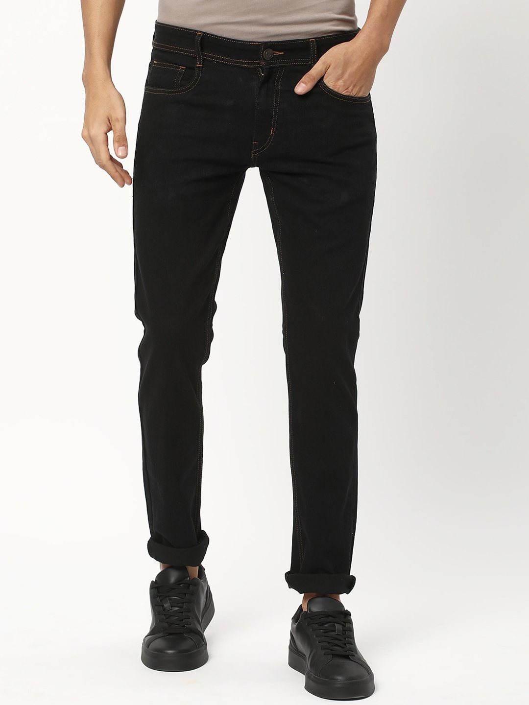 

R&B Men Skinny Fit Mid-Rise Clean Look Cotton Jeans, Black