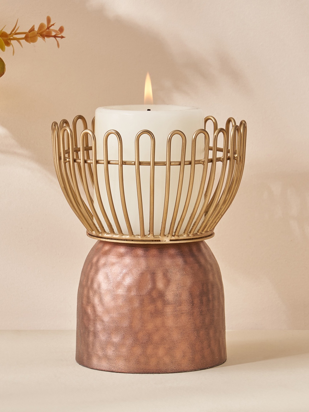 

Home Centre Mystique Filo Gold Toned Metal Hurricane Candle Holder