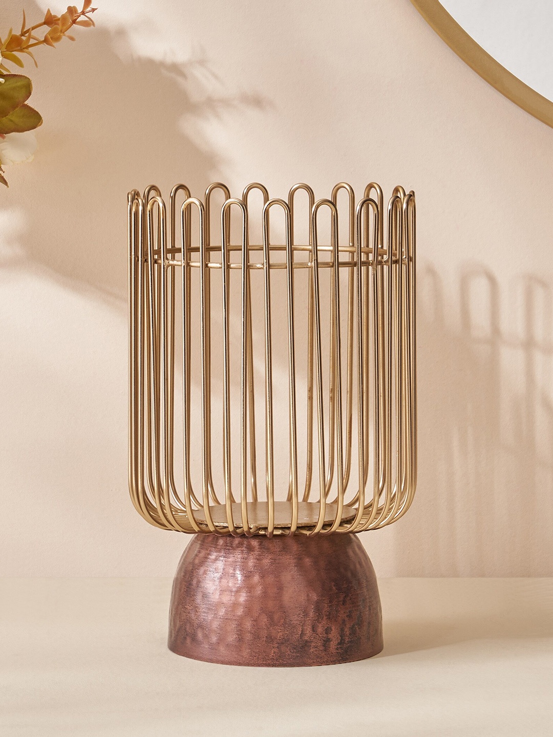 

Home Centre Gold Toned Textured Metal Hurricane Candle Holders