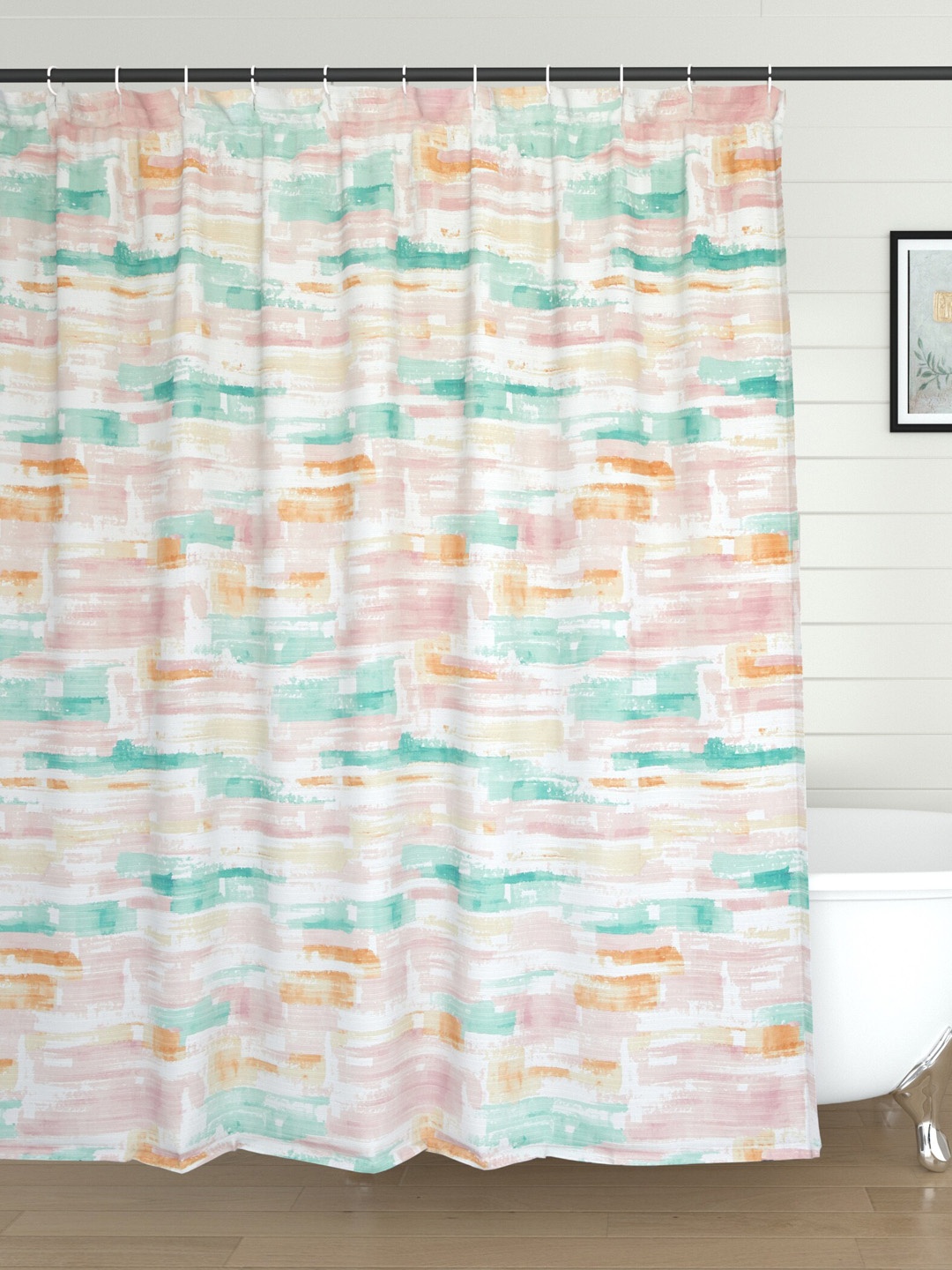 

Home Centre White & Green Printed Shower Curtain With Rings