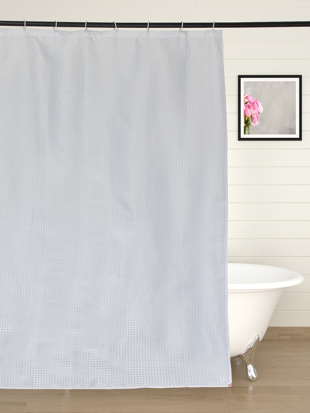 

Home Centre White Self-Design Shower Curtain With Rings
