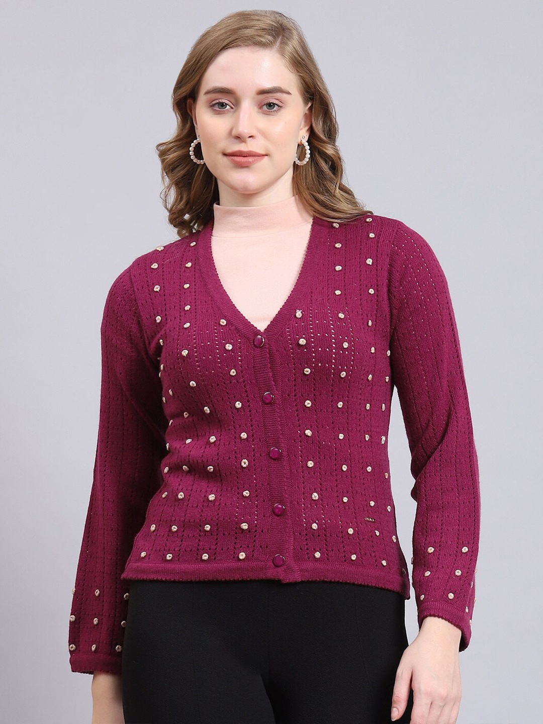

Monte Carlo Self Design Cardigan Sweaters, Purple