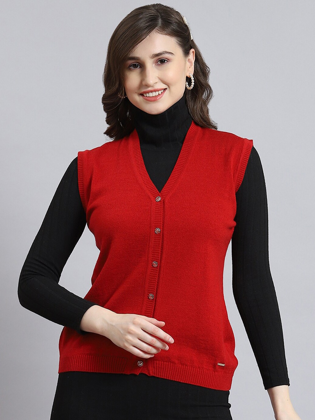 

Monte Carlo Sleeveless Woollen Cardigan, Red