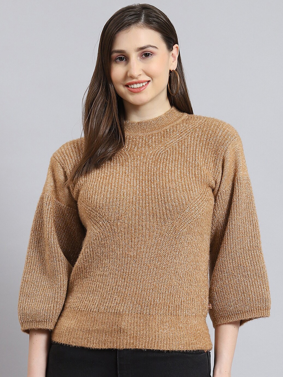 

Monte Carlo Self Design Round Neck Pullover, Brown