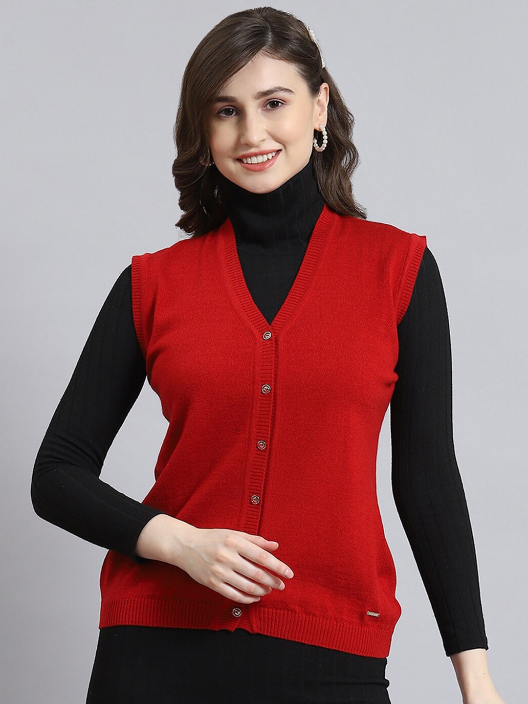 

Monte Carlo V-Neck Cardigan Sweater, Red
