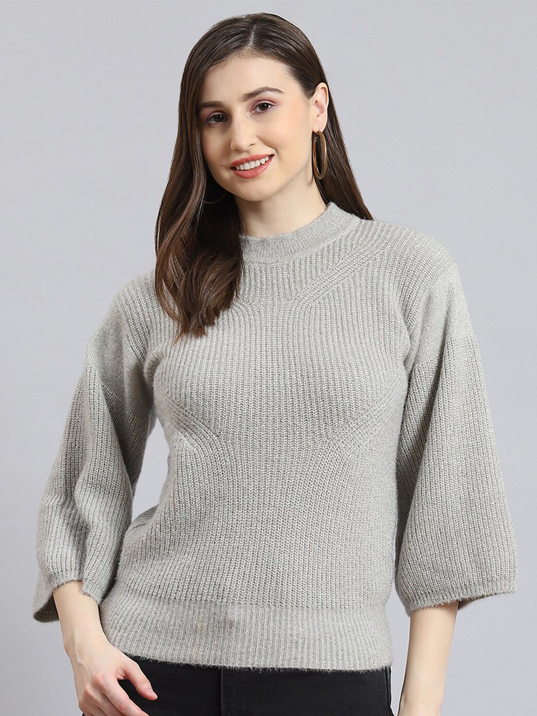 

Monte Carlo Cable Knit Self Design Pullover Sweater, Grey