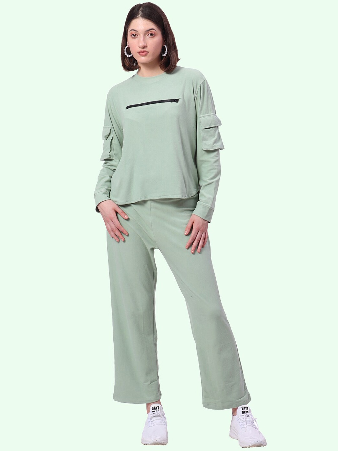 

ZERAC Round Neck Top & Trousers Co-Ords, Sea green