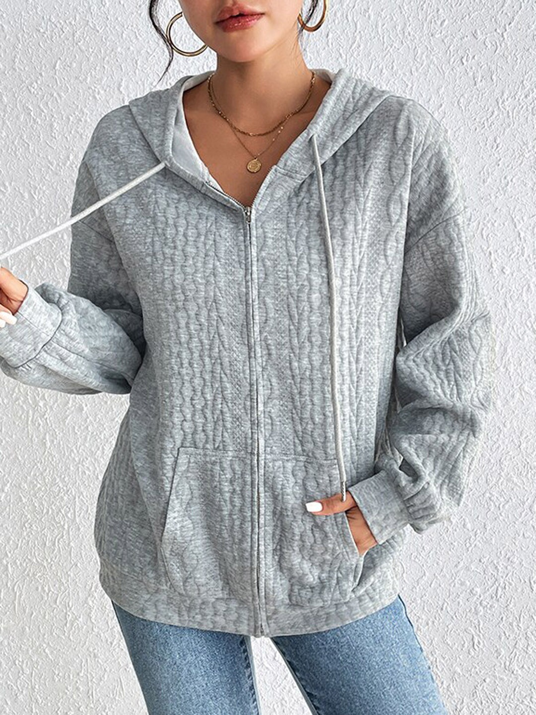 

StyleCast Grey Self Design Hooded Tailored Jacket
