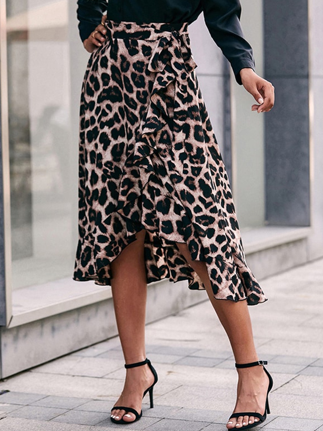 

StyleCast Brown Printed Wrap Midi Length Skirt