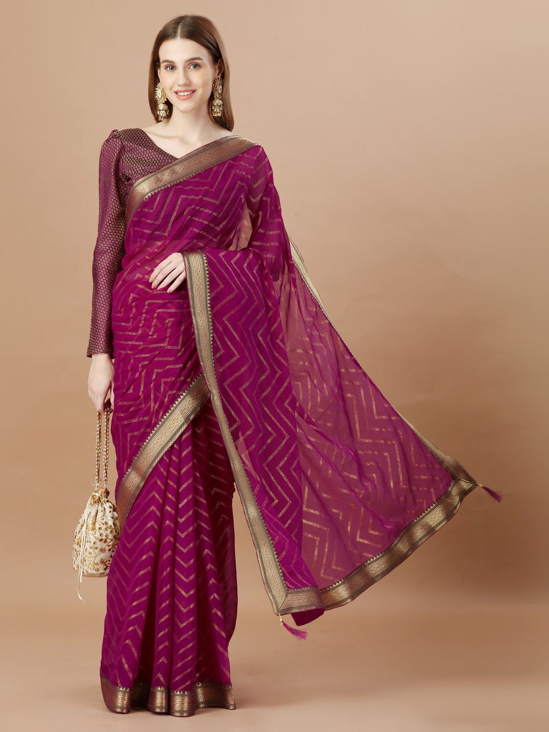 

Indian Women Ethnic Motifs Printed Pure Chiffon Saree, Purple