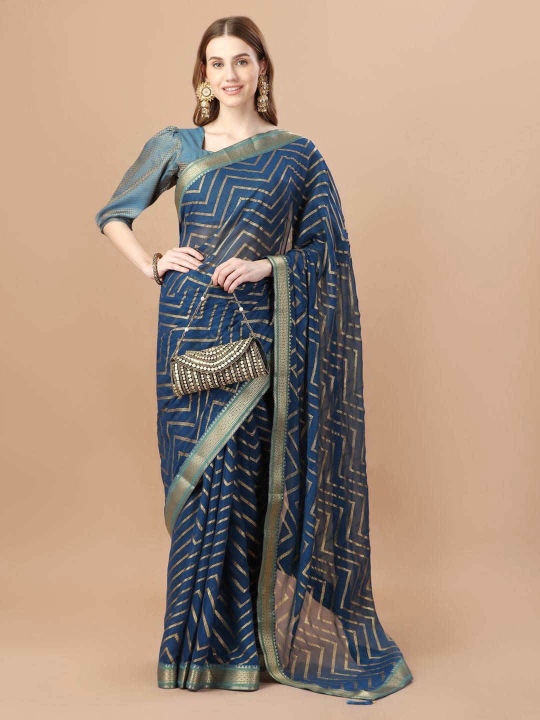 

Indian Women Leheriya Printed Designer Saree, Blue