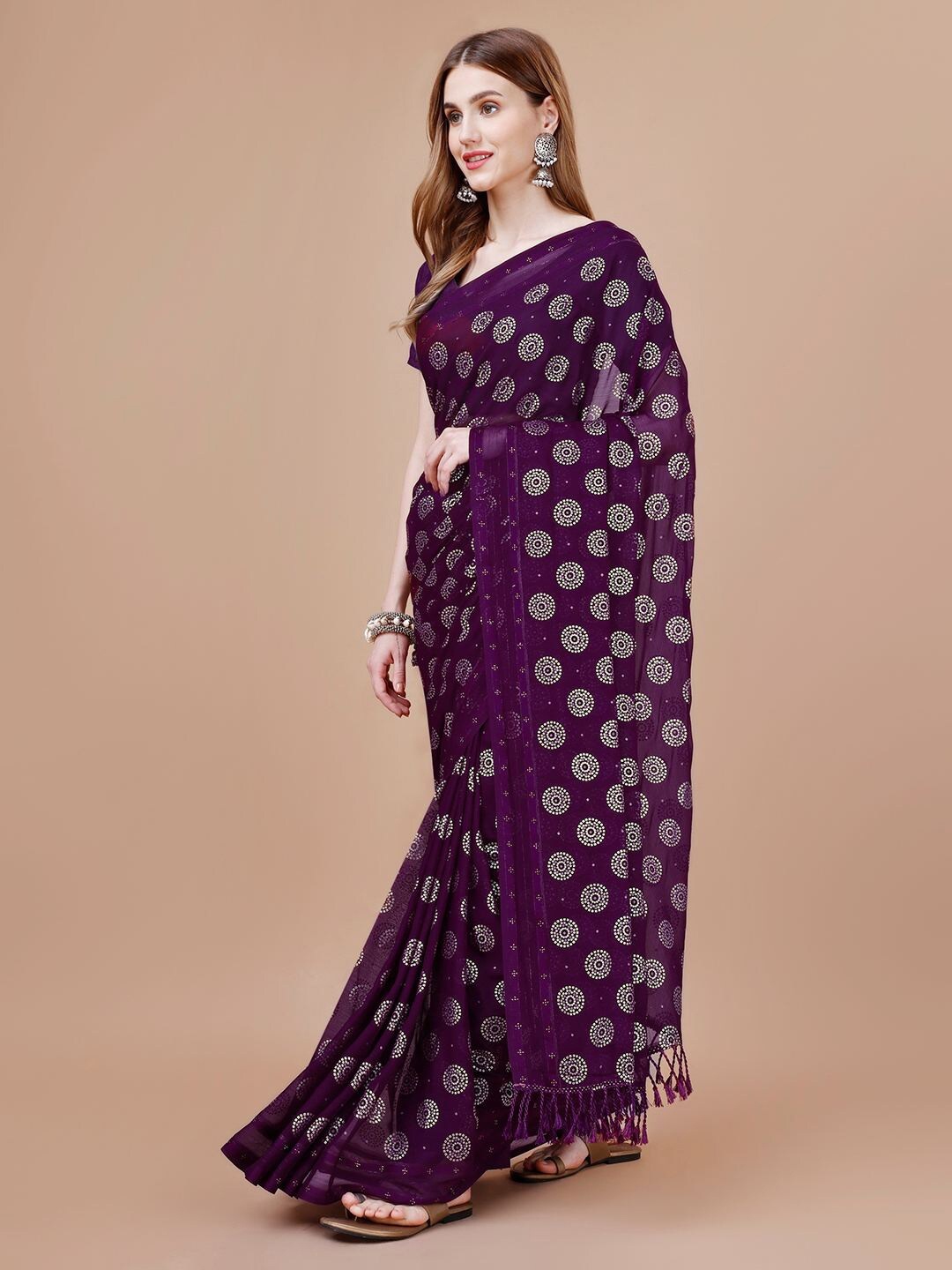 

Indian Women Ethnic Motifs Printed Silk Cotton Saree, Purple