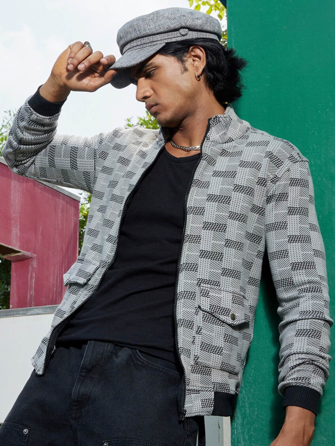 

Campus Sutra Self Design Windcheater Outdoor Bomber Jacket, Grey