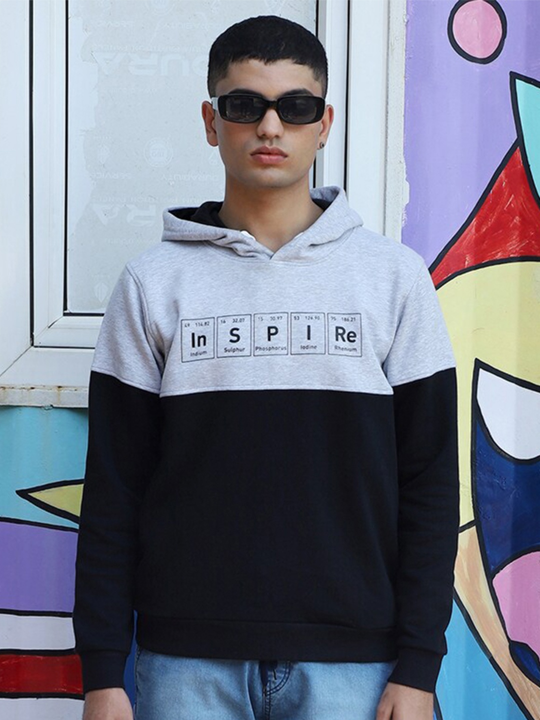 

Campus Sutra Typography Printed Hooded Cotton Pullover, Black