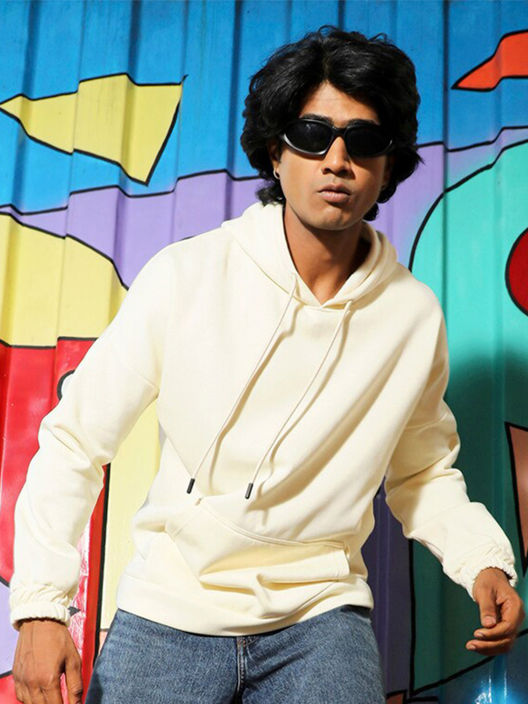 

Campus Sutra Hooded Cotton Pullover, Yellow