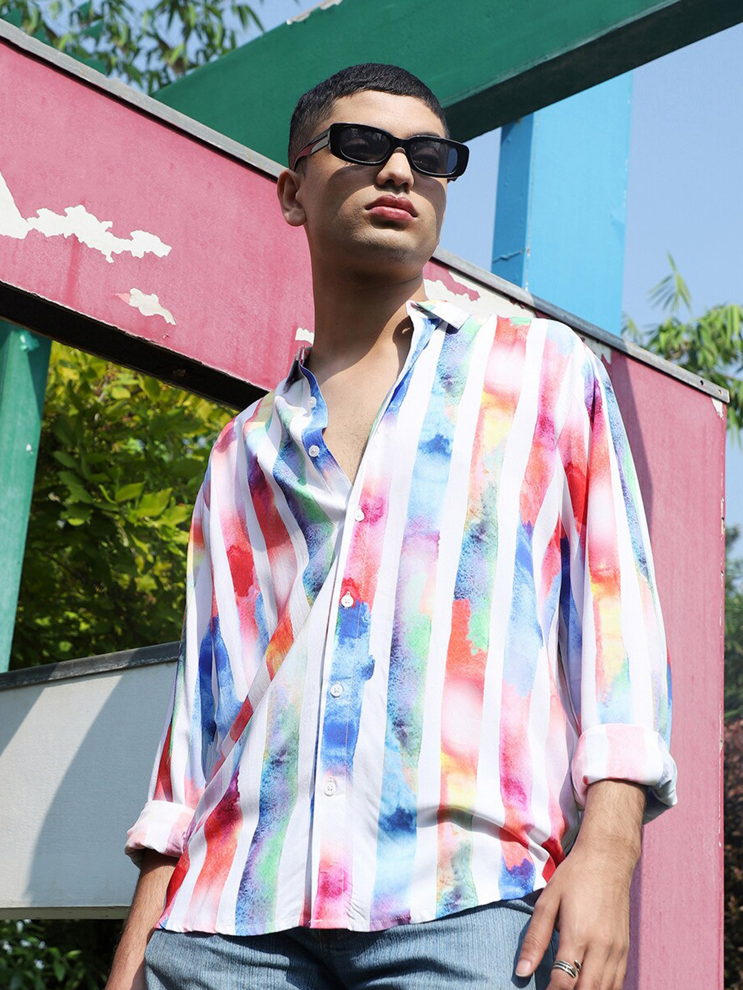 

Campus Sutra Classic Tie & Dye Printed Casual Shirt, White