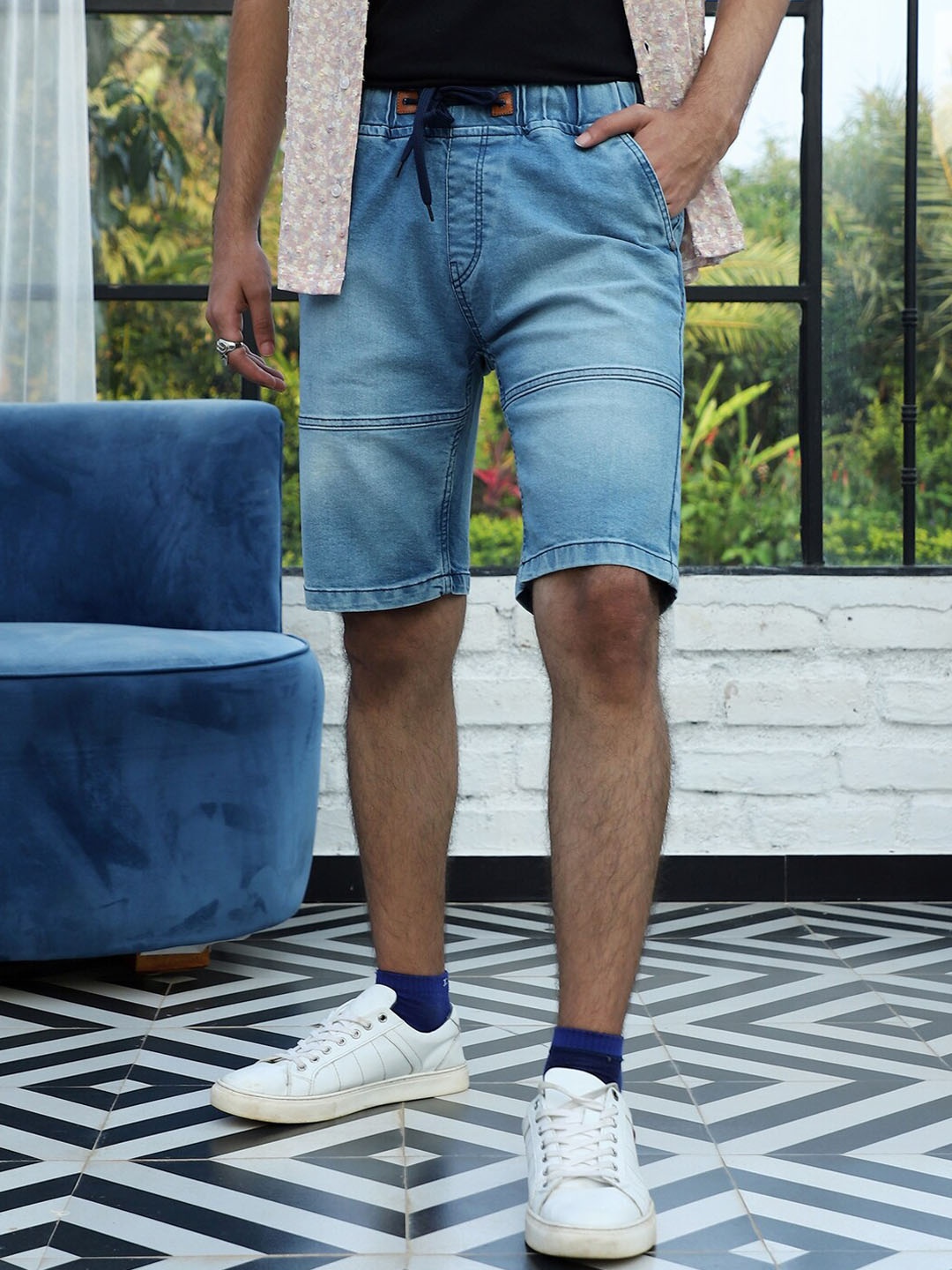 Campus Sutra Men Cotton Denim Shorts, Blue
