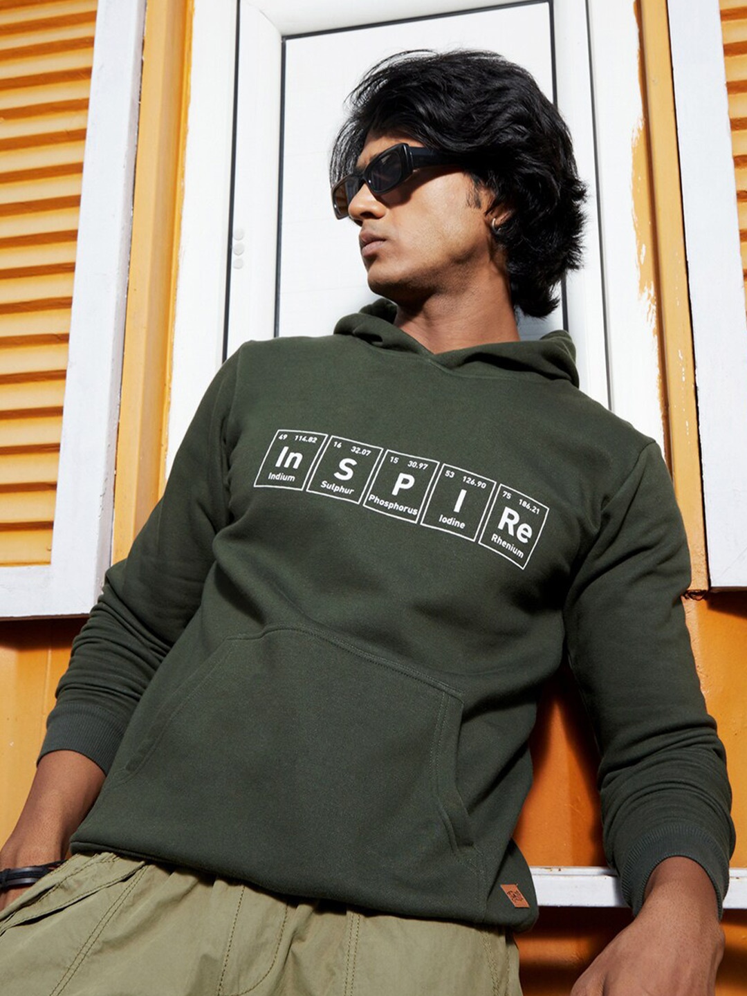 

Campus Sutra Typography Printed Hooded Cotton Sweatshirt, Green