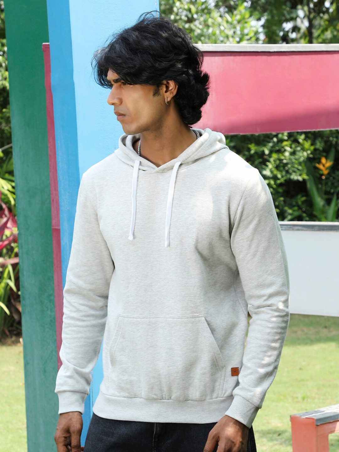 

Campus Sutra Hooded Cotton Sweatshirt, Grey
