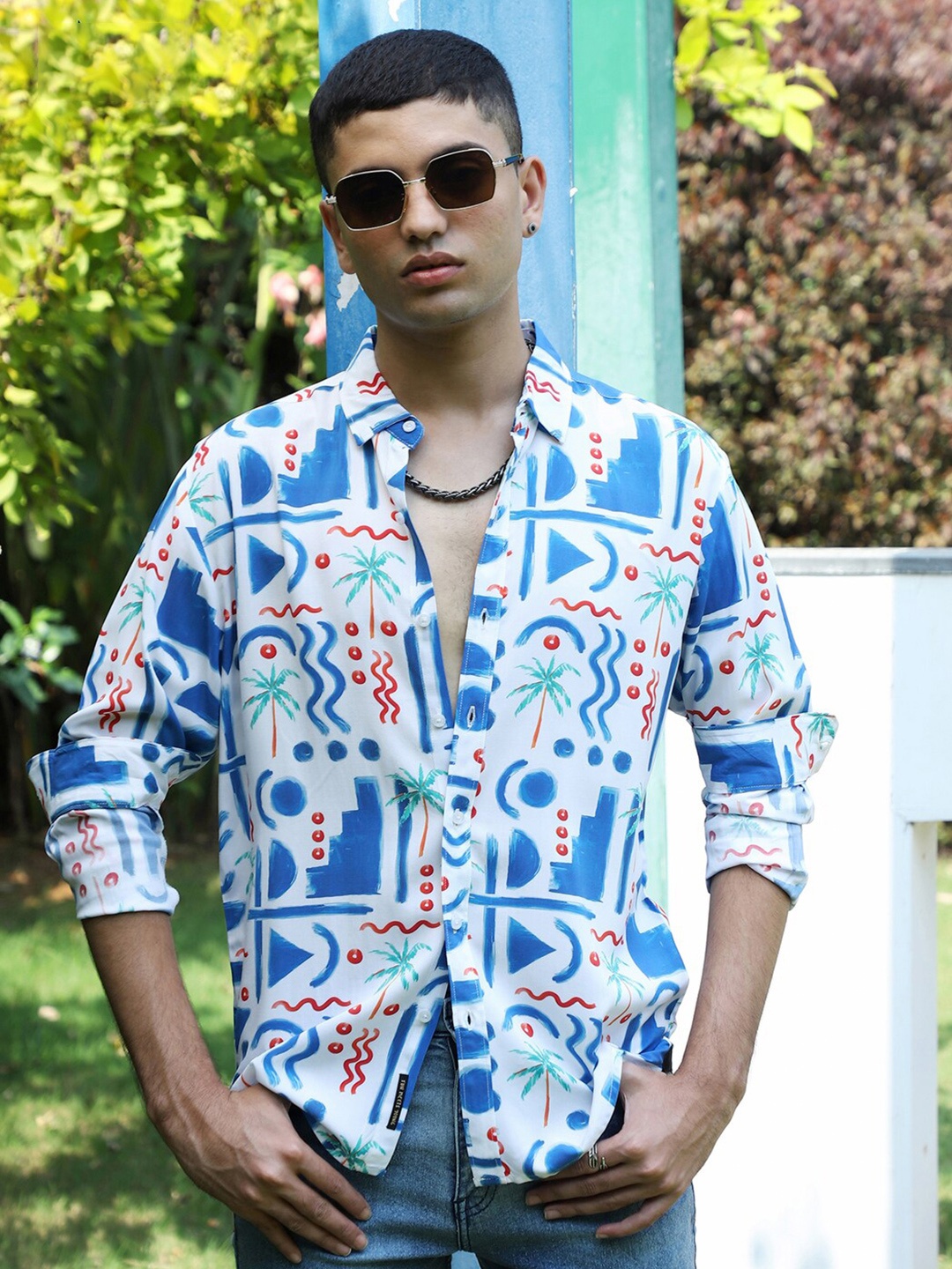 

Campus Sutra Classic Ethnic Motifs Printed Casual Shirt, White